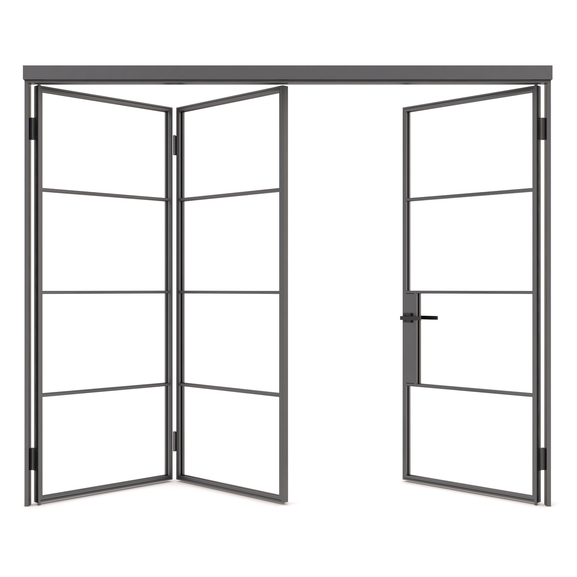 Modern glass double doors with sleek black metal frames