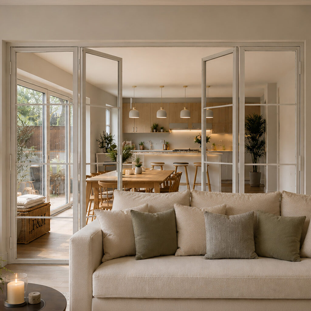 White Bi-Parting Steel Doors